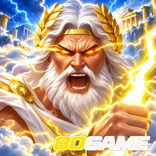 80GAME — ilustração de um personagem mitológico cercado por raios