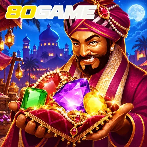 80GAME — ilustração de um mercador com tesouros