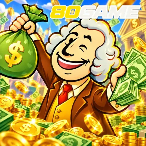 80GAME — ilustração de um personagem com saco de dinheiro