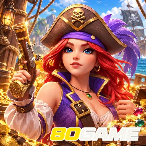 80GAME — ilustração de uma pirata com mapa do tesouro